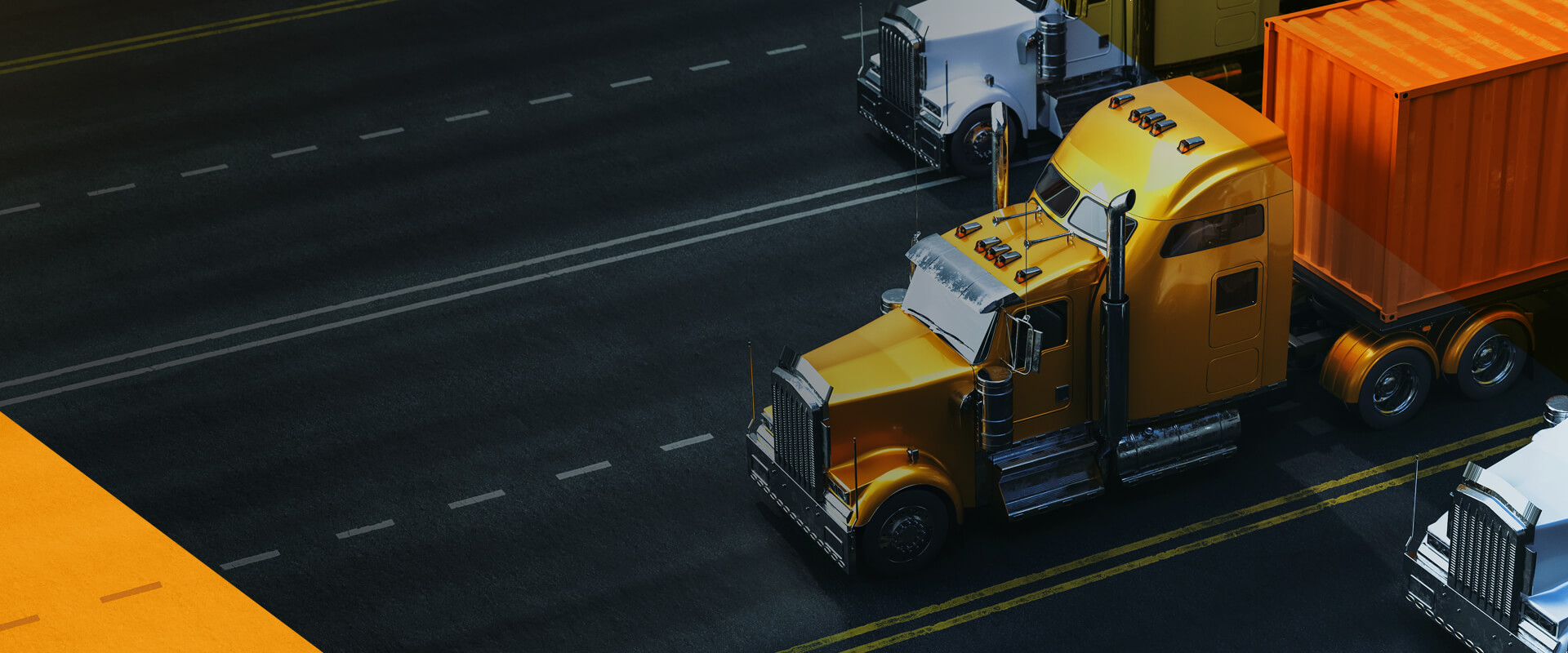 A fleet of transport trucks on a highway