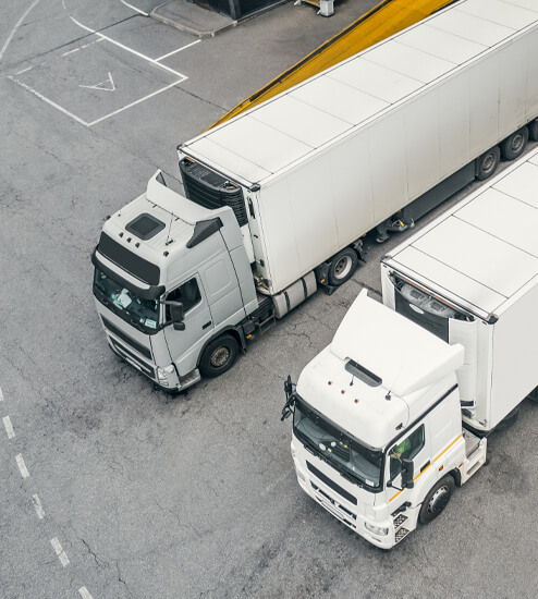 EMJ Carriers fleet of trucks aerial view